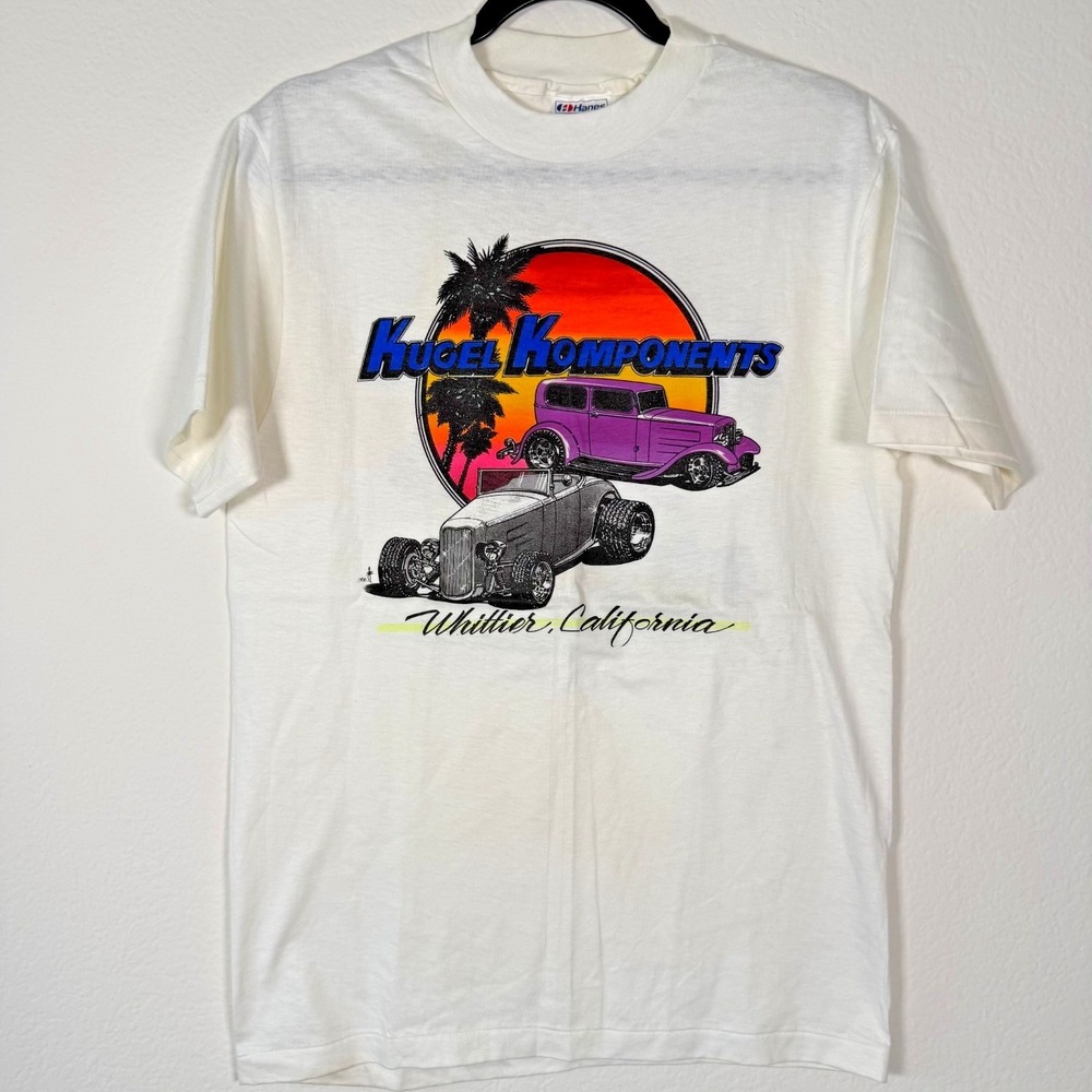 Vintage 80s Los Angeles Whittier California Hot Rod White T-shirt Tee RARE 1986